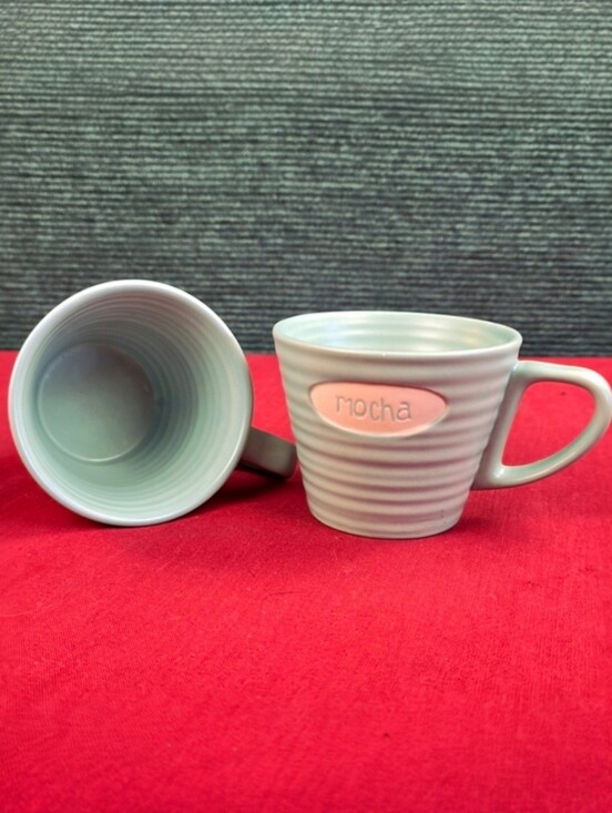 Starbucks Other - Starbucks 2007 Mocha Mugs 9 oz Ribbed Teal Ceramic Set Of 2